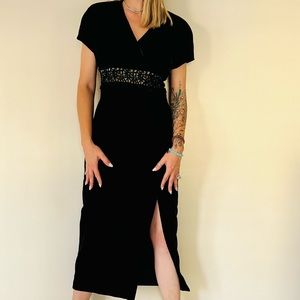 New vintage casual corner maxi velvet crochet dress front slit
